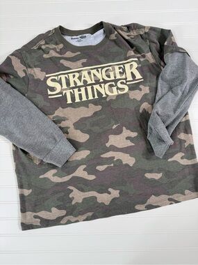 Stranger Things Camouflage Long-Sleeve Tee With Gray Sleeves